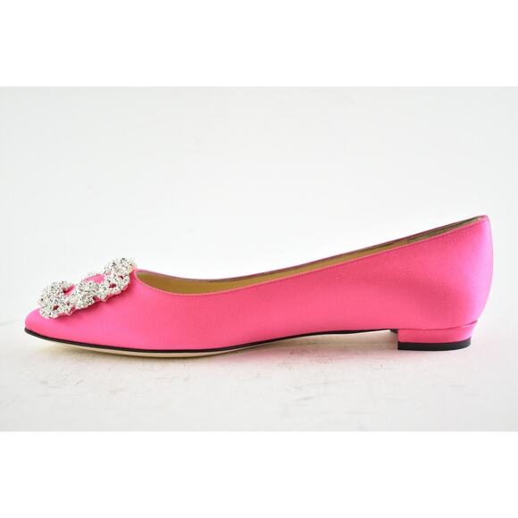 Manolo Blahnik Hangisi Pink Satin Silver Jewel Buckle Ballerina Ballet Flat 36 - Picture 7 of 10